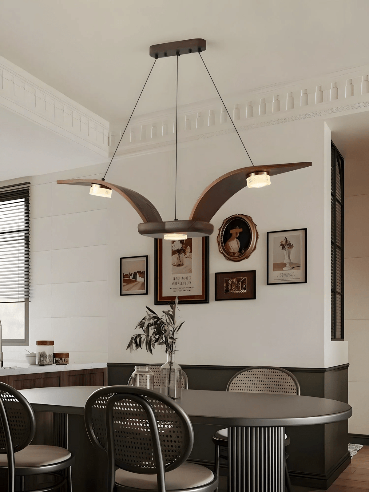 Lustre Ventôse en cristal et noyer – vue 10