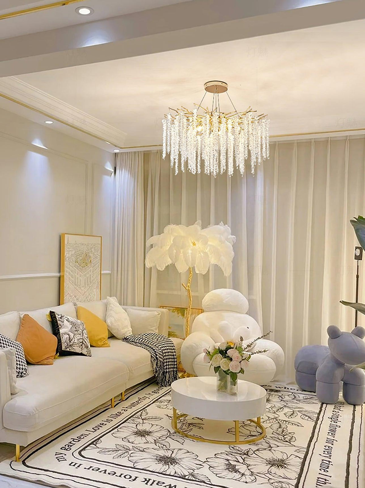Lustre Lyre en cristal et aluminium – vue 2