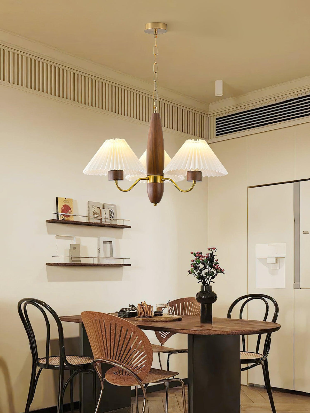 Lustre Tambourin en noyer et laiton – vue 14