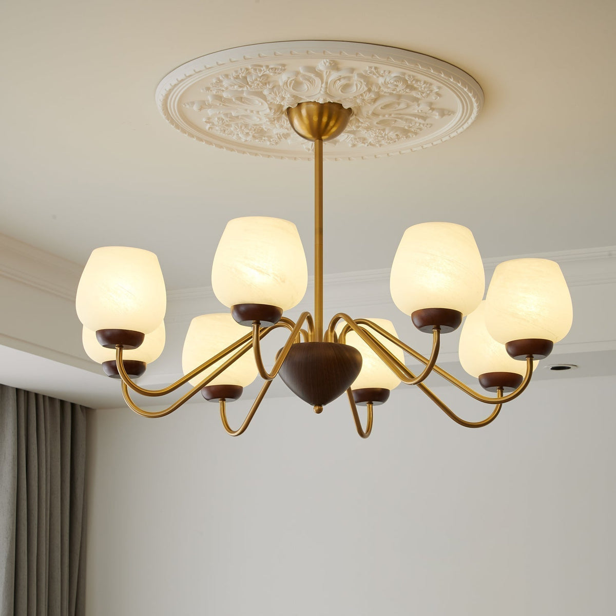 Lustre Pâquerette en verre et bois – vue 30