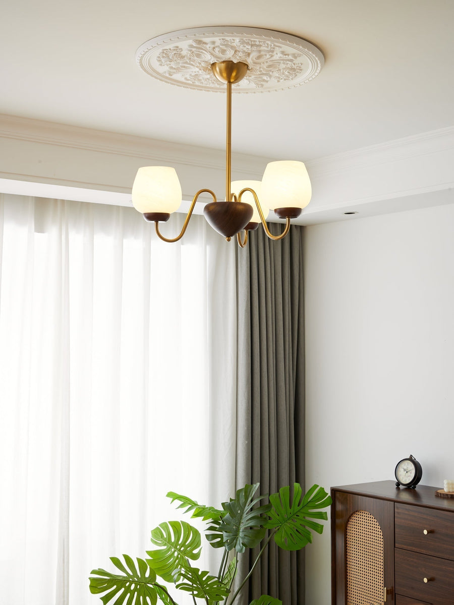 Lustre Pâquerette en verre et bois – vue 5