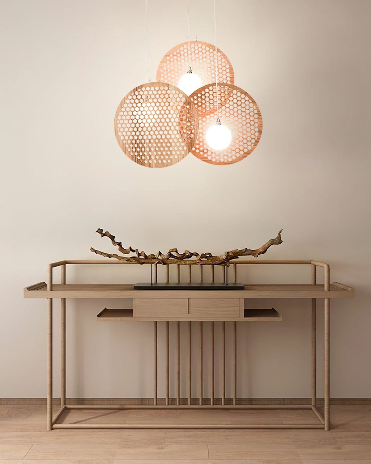 Lustre Ombelle en bois et métal – vue 17
