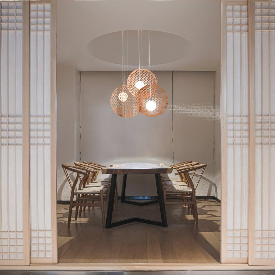 Lustre Ombelle en bois et métal – vue 2