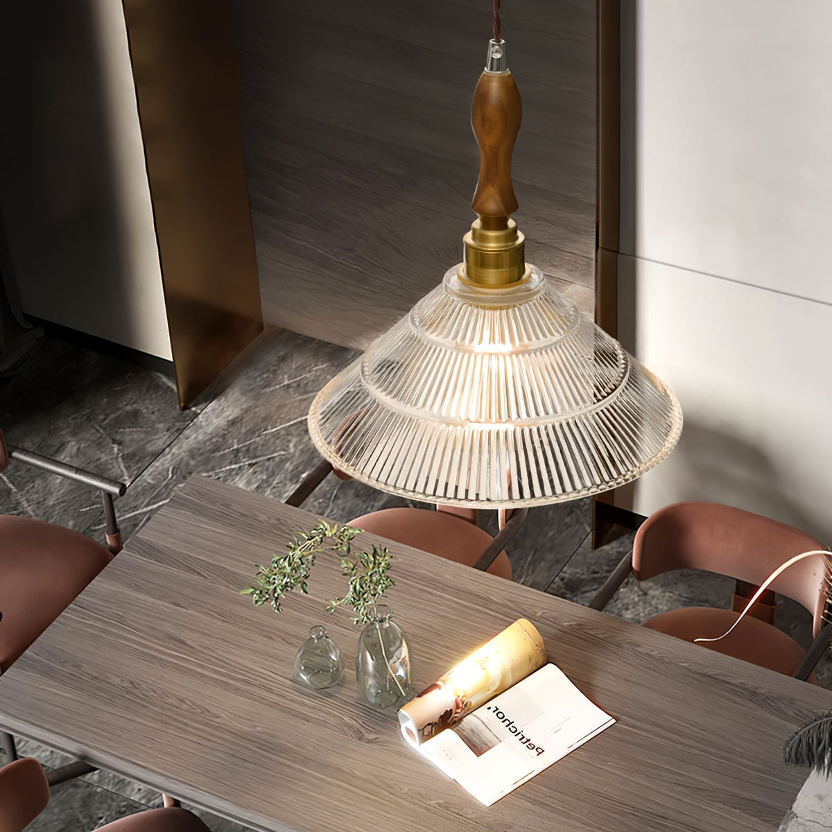 Suspension Portofino en verre et bois – vue 11