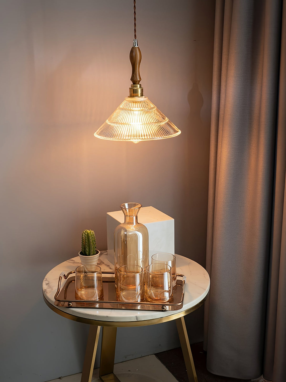 Suspension Portofino en verre et bois – vue 2