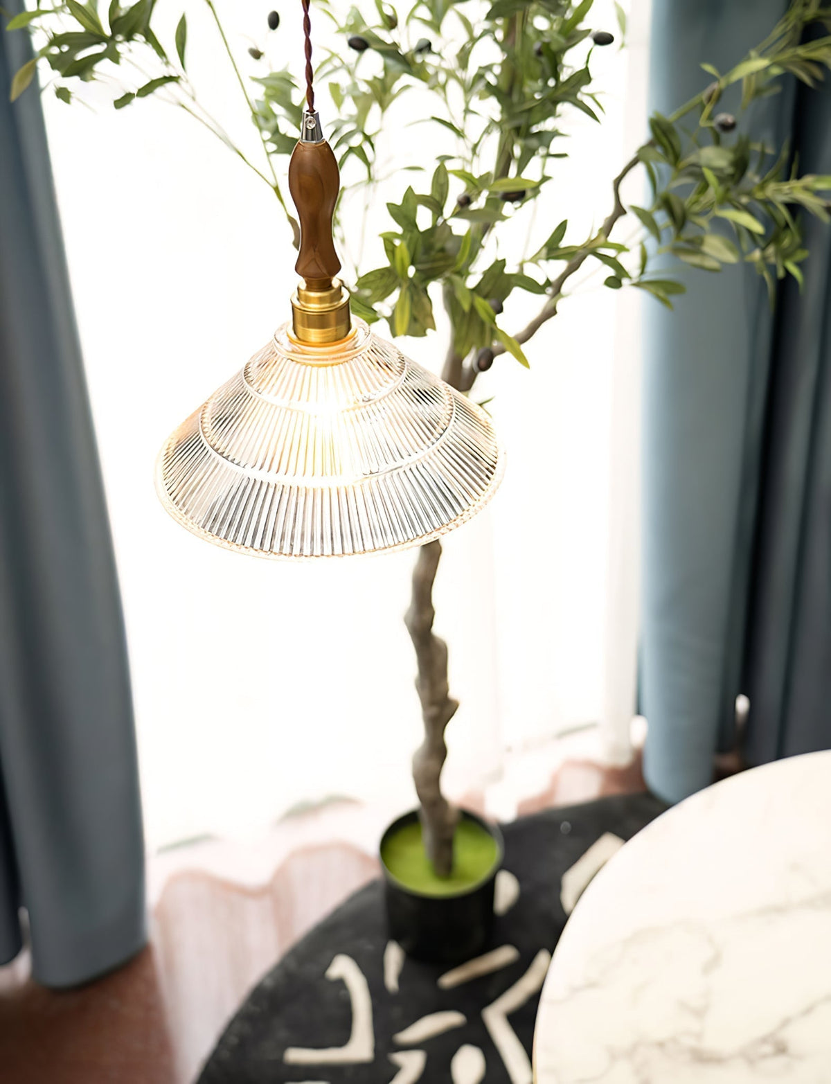 Suspension Portofino en verre et bois – vue 3