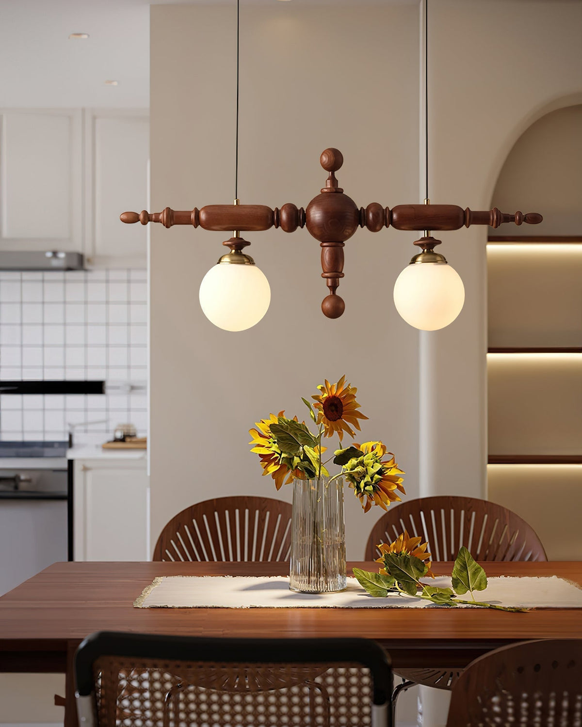 Lustre Carillon en verre et bois – vue 9