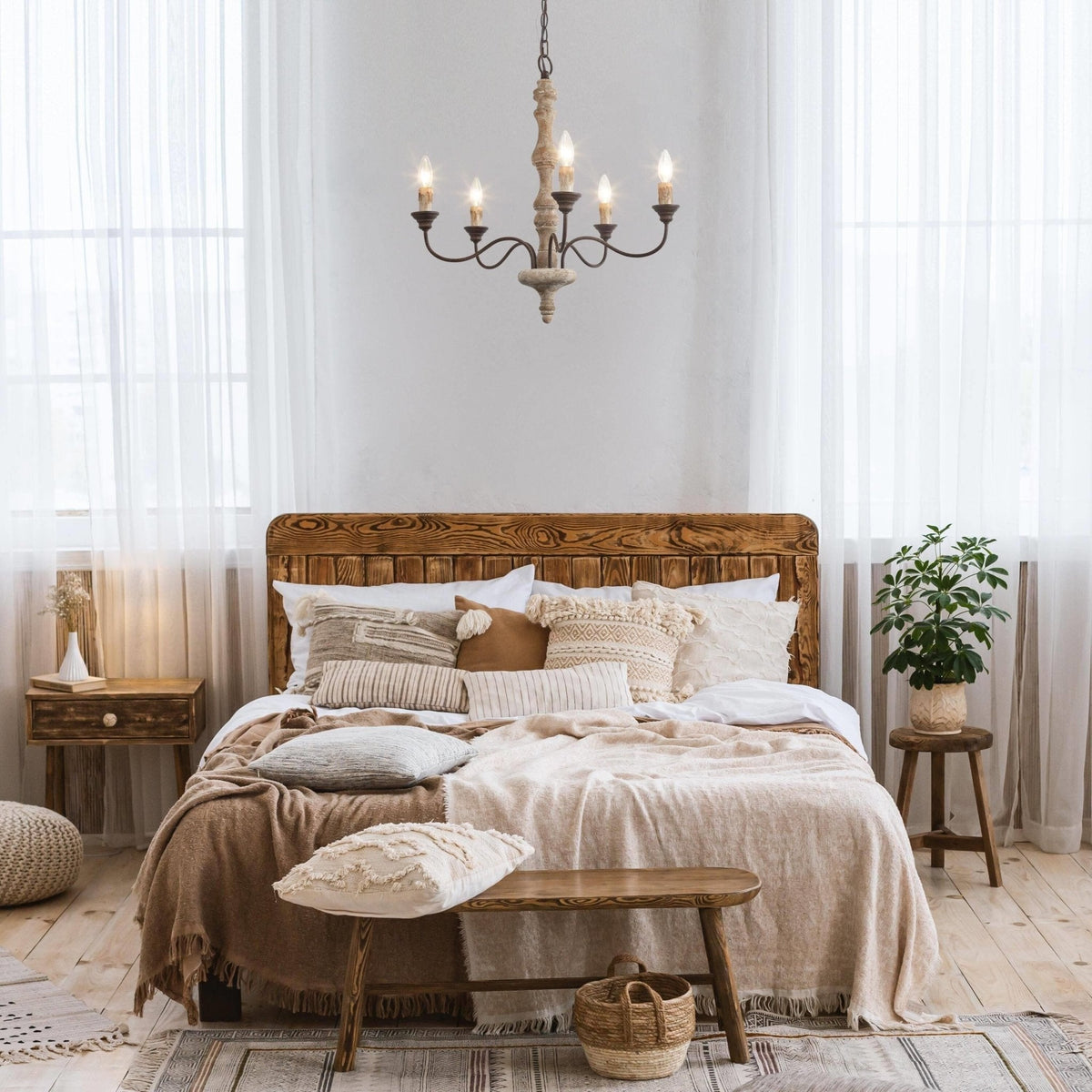 Lustre Horloge en bois et métal – vue 2