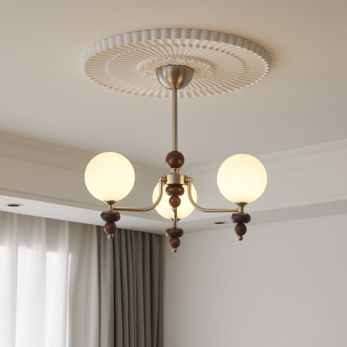 Lustre Galatée en verre et noyer – vue 5