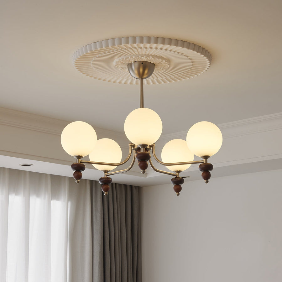 Lustre Galatée en verre et noyer – vue 4