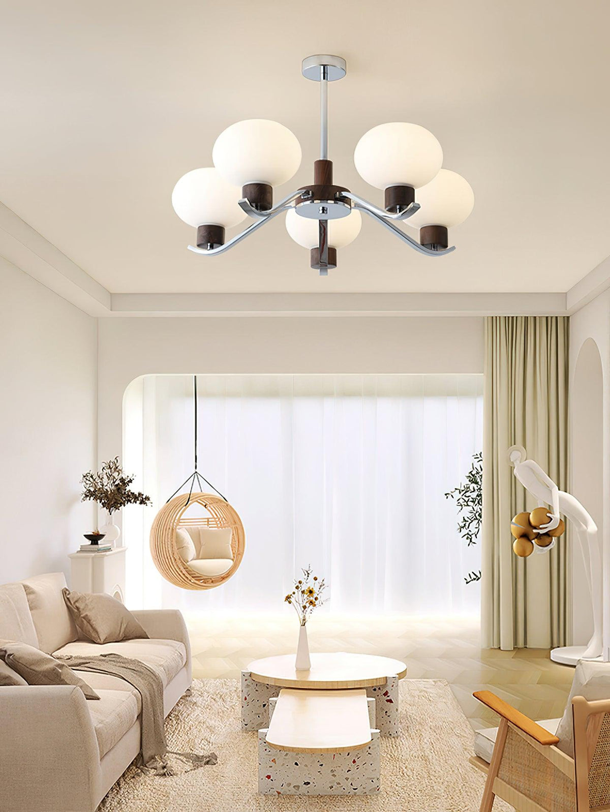 Lustre Amphore en noyer et verre – vue 3