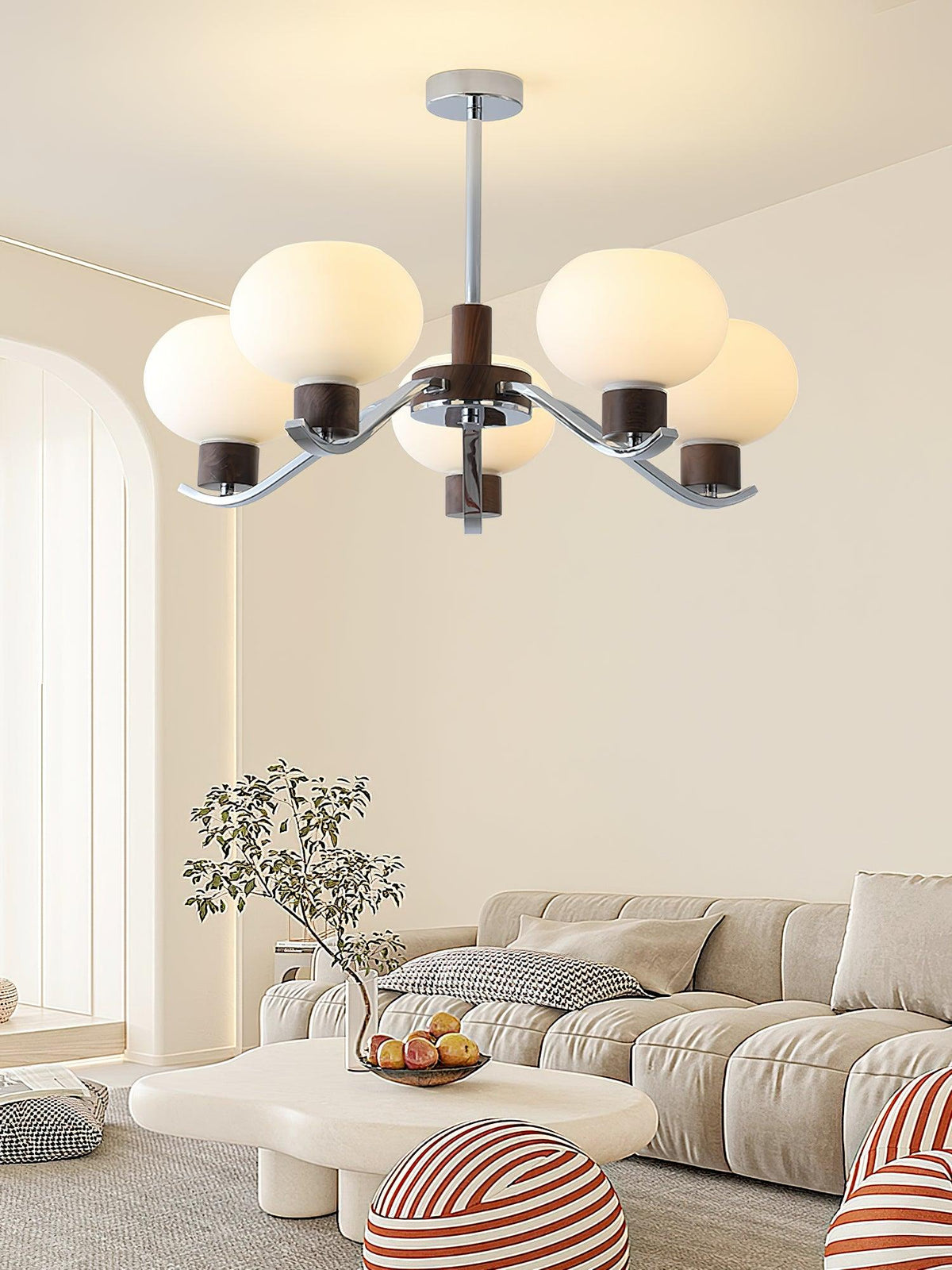 Lustre Amphore en noyer et verre – vue 12