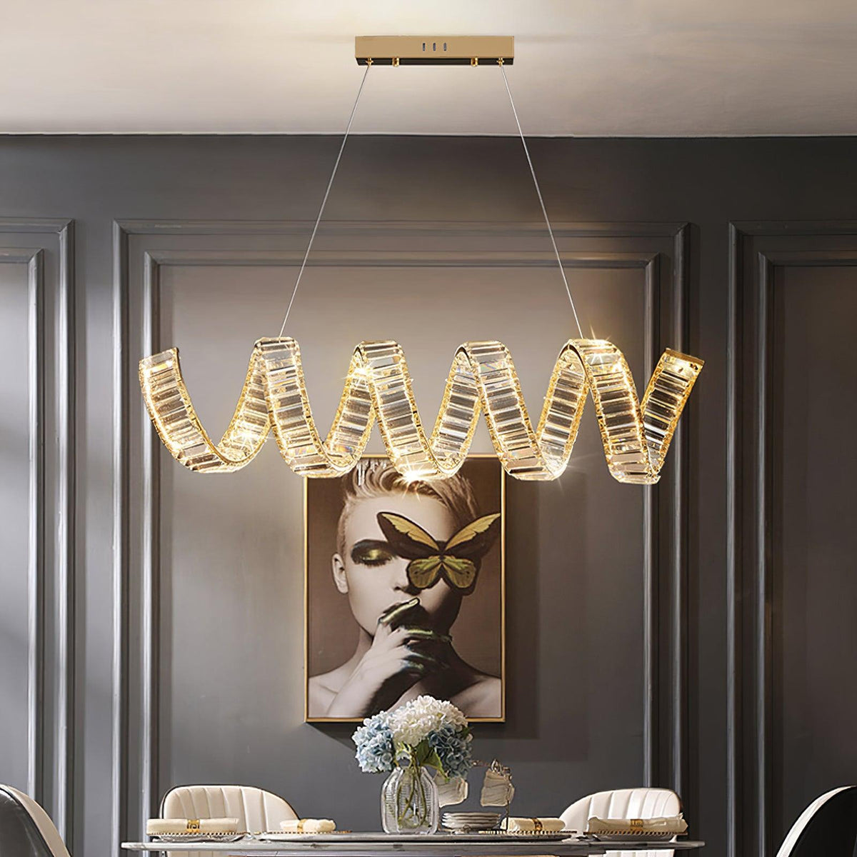 Lustre Jonquille en cristal et métal – vue 24