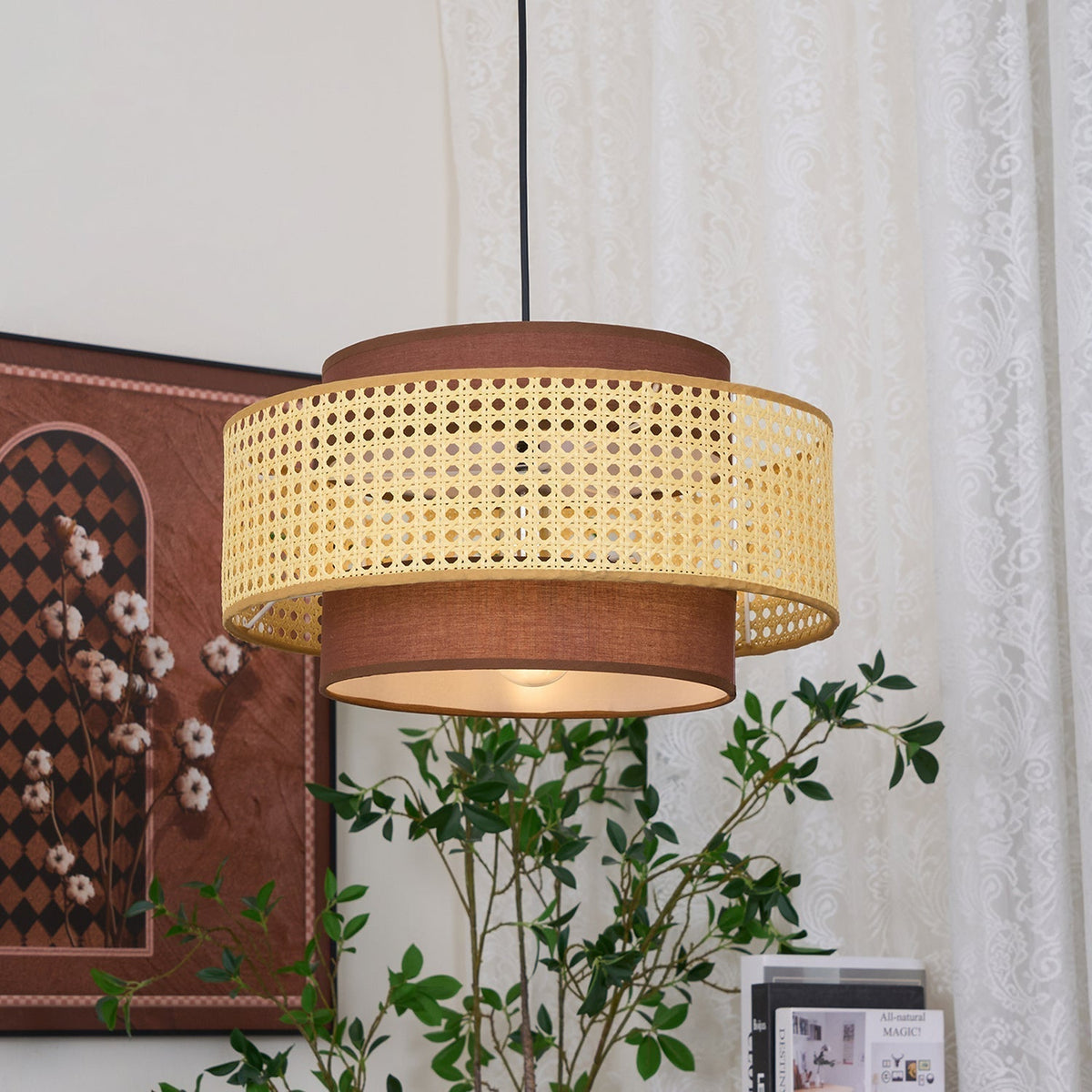 Suspension Beaune en rotin et tissu – vue 7