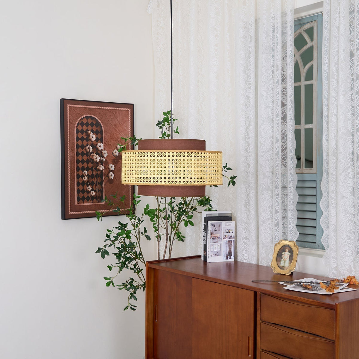Suspension Beaune en rotin et tissu – vue 10