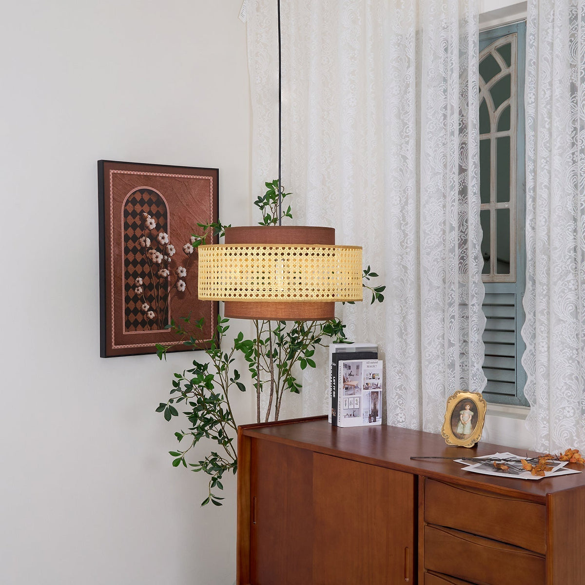 Suspension Beaune en rotin et tissu – vue 11