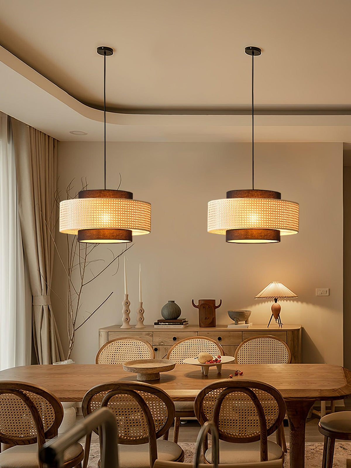 Suspension Beaune en rotin et tissu – vue 12
