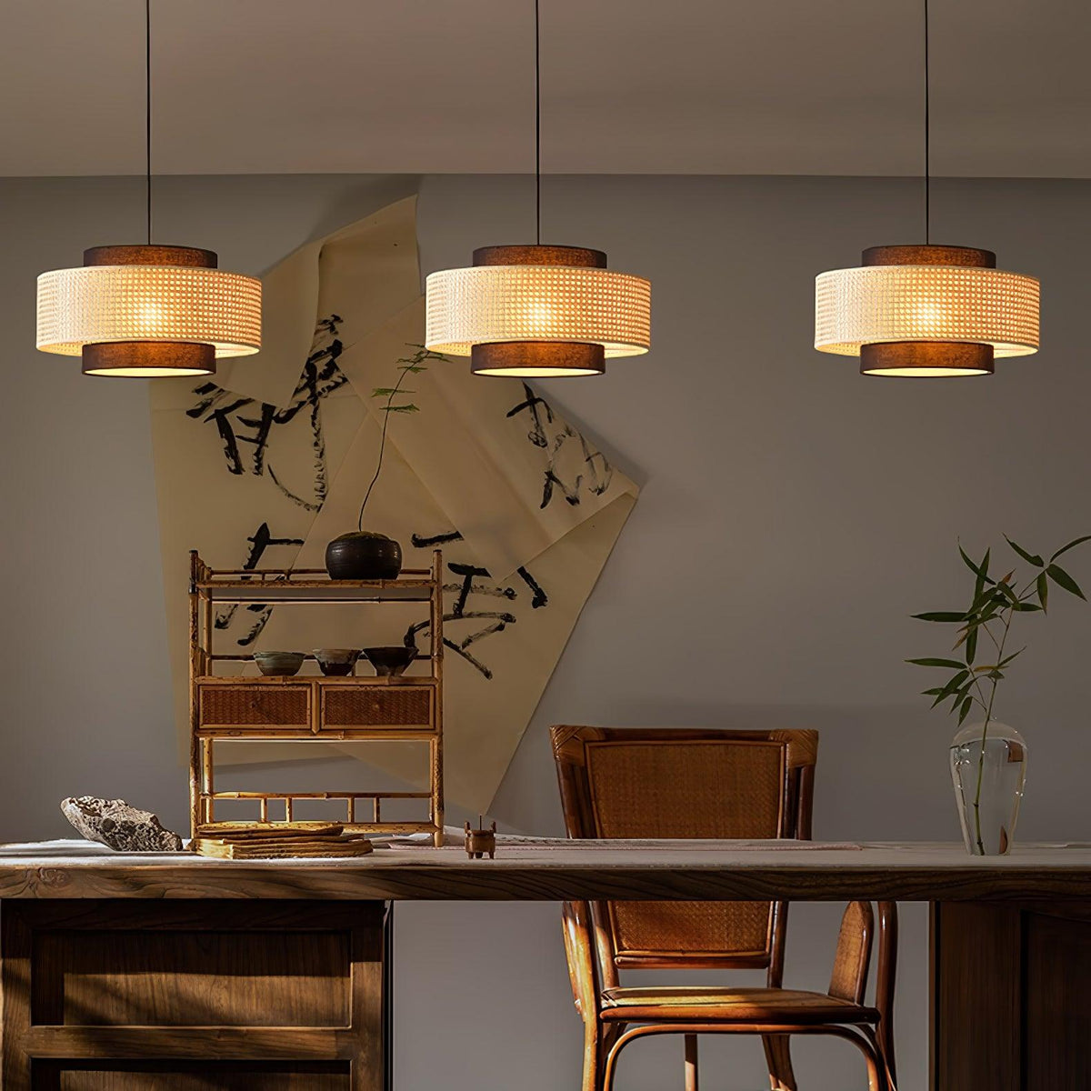 Suspension Beaune en rotin et tissu – vue 24
