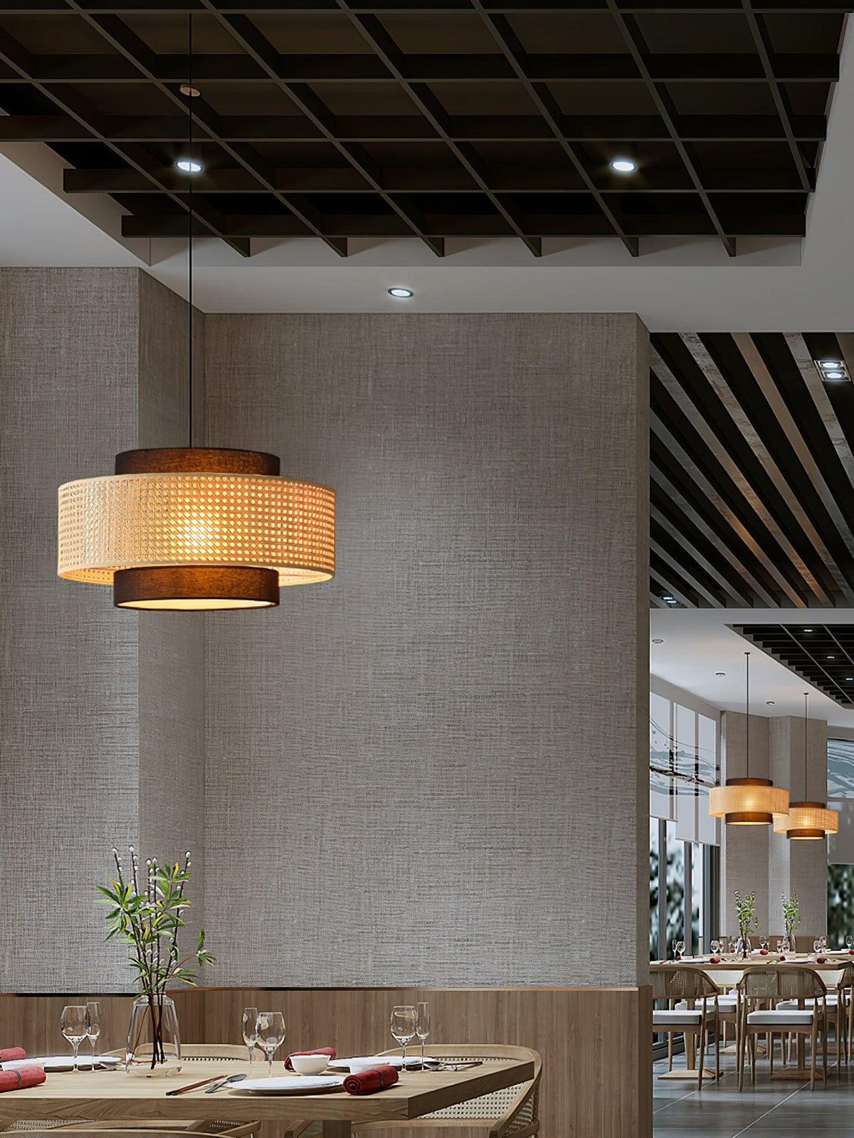Suspension Beaune en rotin et tissu – vue 29