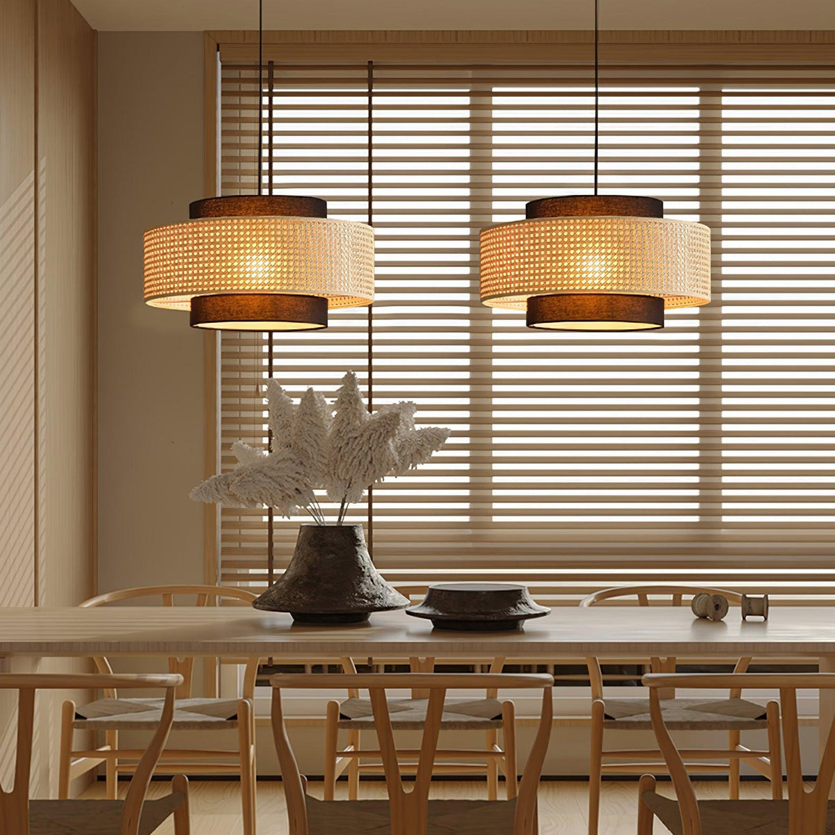 Suspension Beaune en rotin et tissu – vue 4