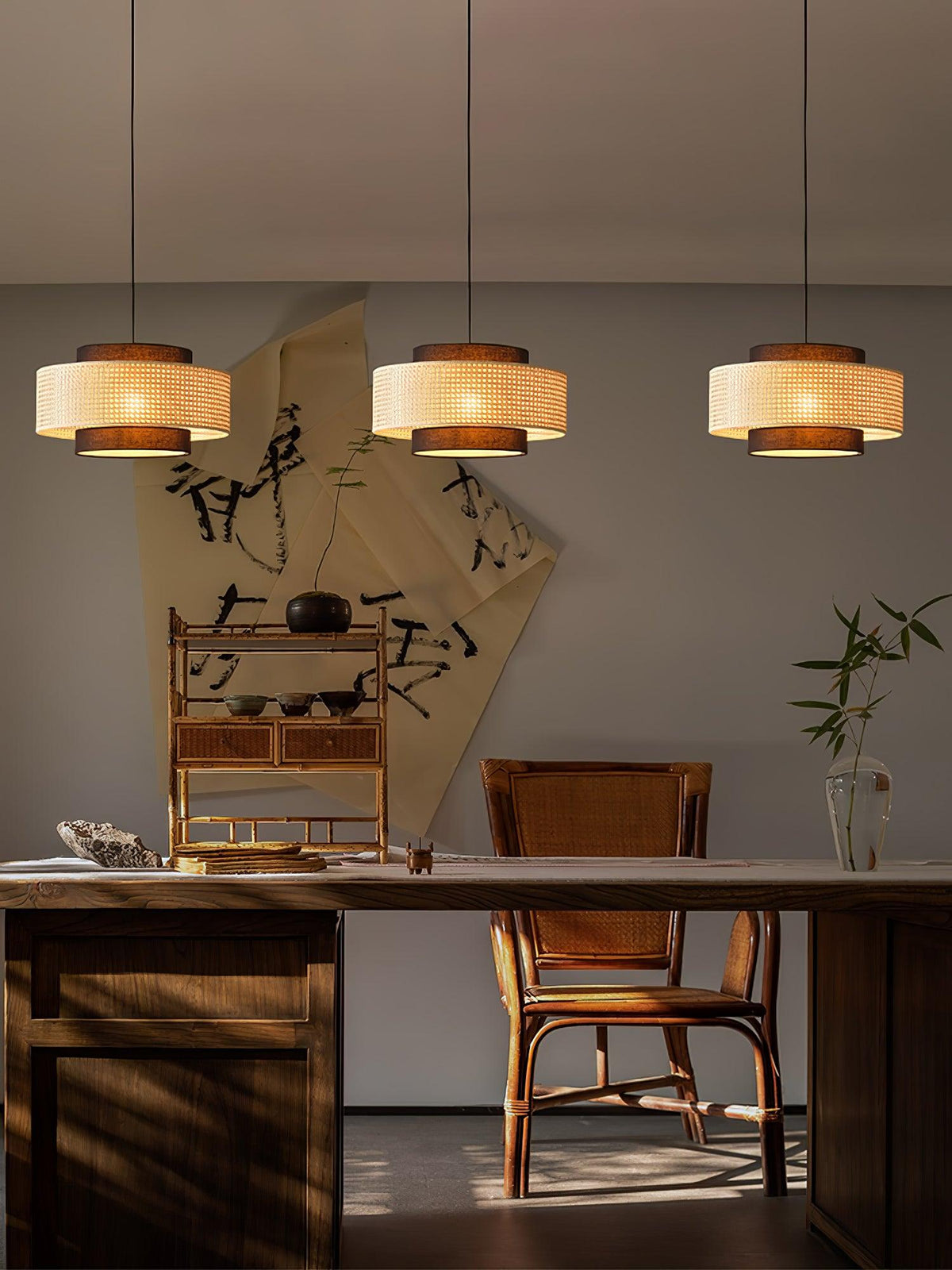 Suspension Beaune en rotin et tissu – vue 25
