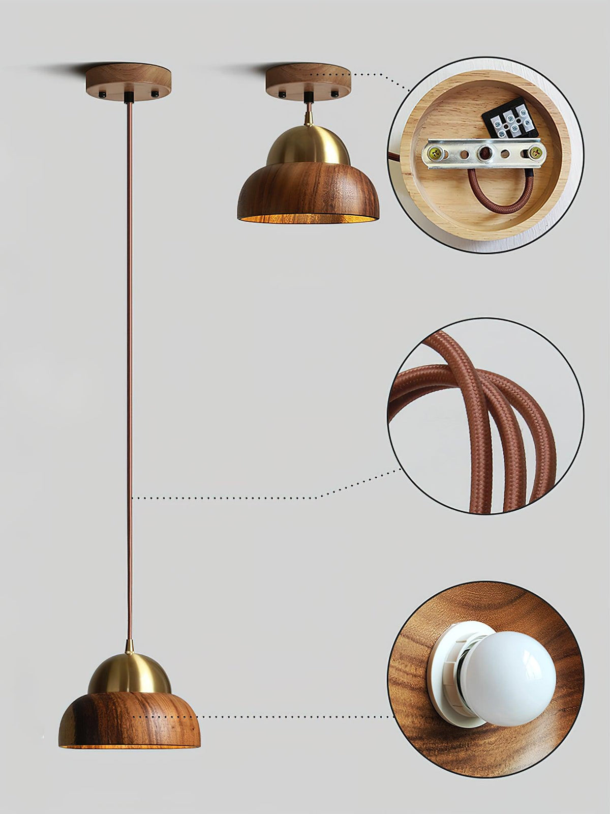 Suspension Pivoine en laiton et bois – vue 10