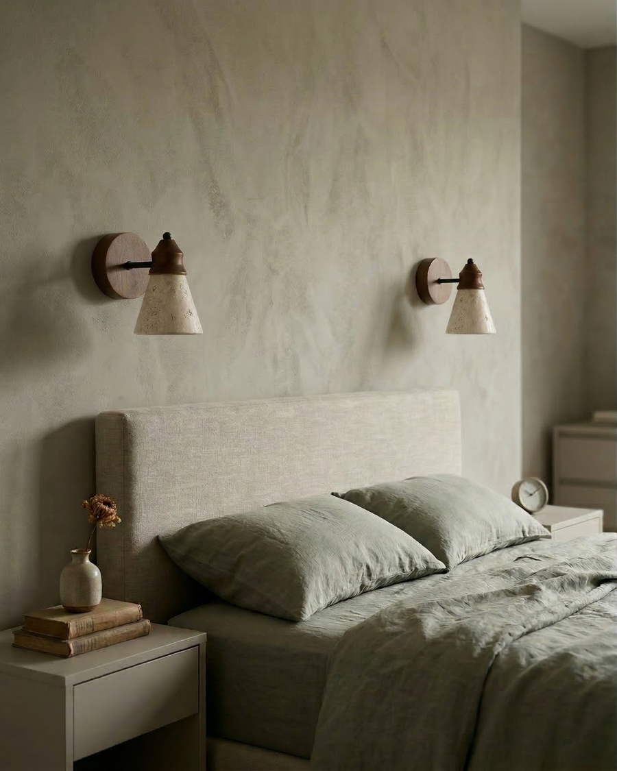 Applique Murale Safran en travertin et noyer – vue 2
