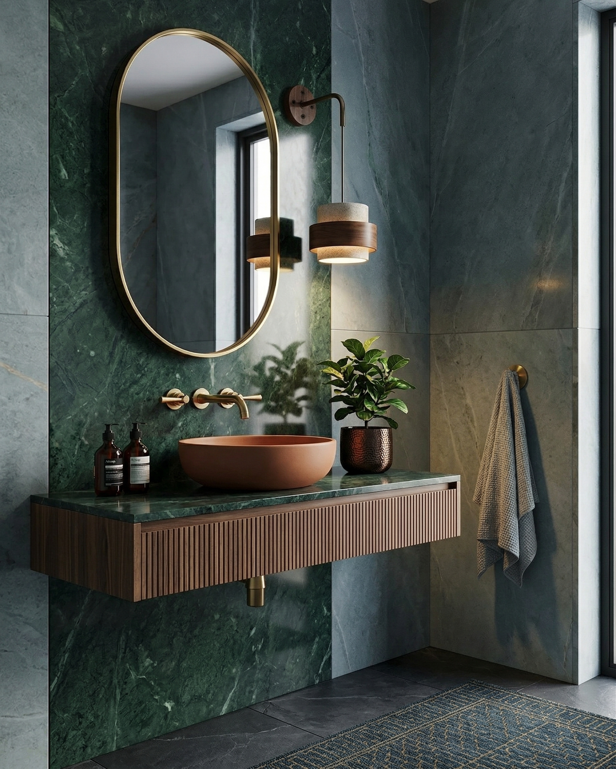 Applique Murale Pendule en travertin et bois – vue 4