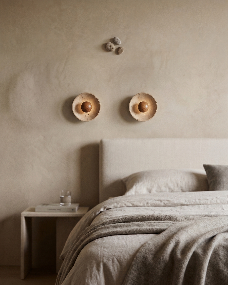 Applique Murale Anneau en travertin et bois – vue 4