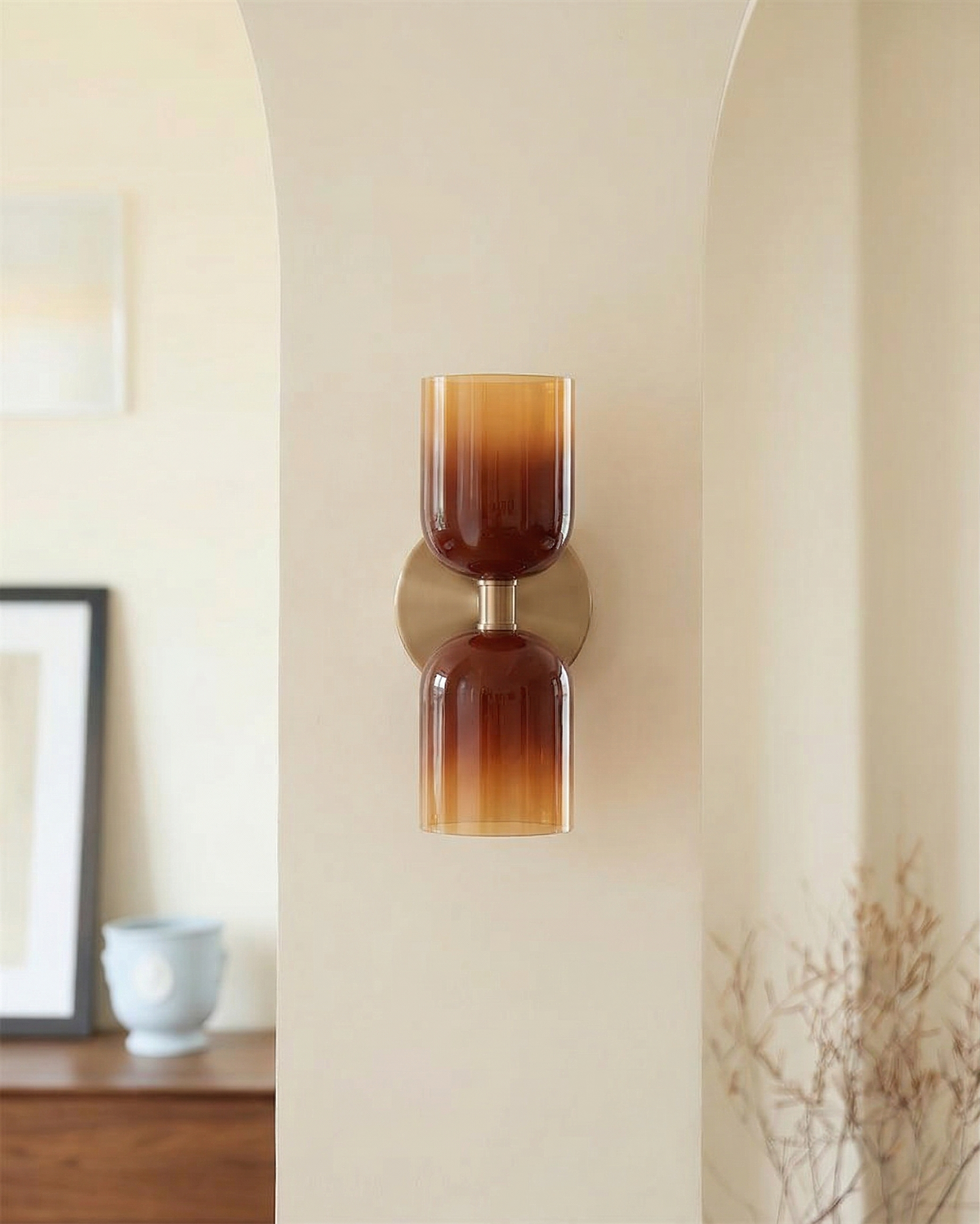 Applique Murale Ambre en verre et métal doré – vue 10