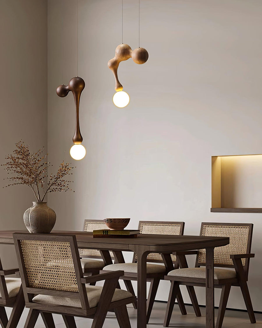 Suspension Mercure en bois et verre – vue 3