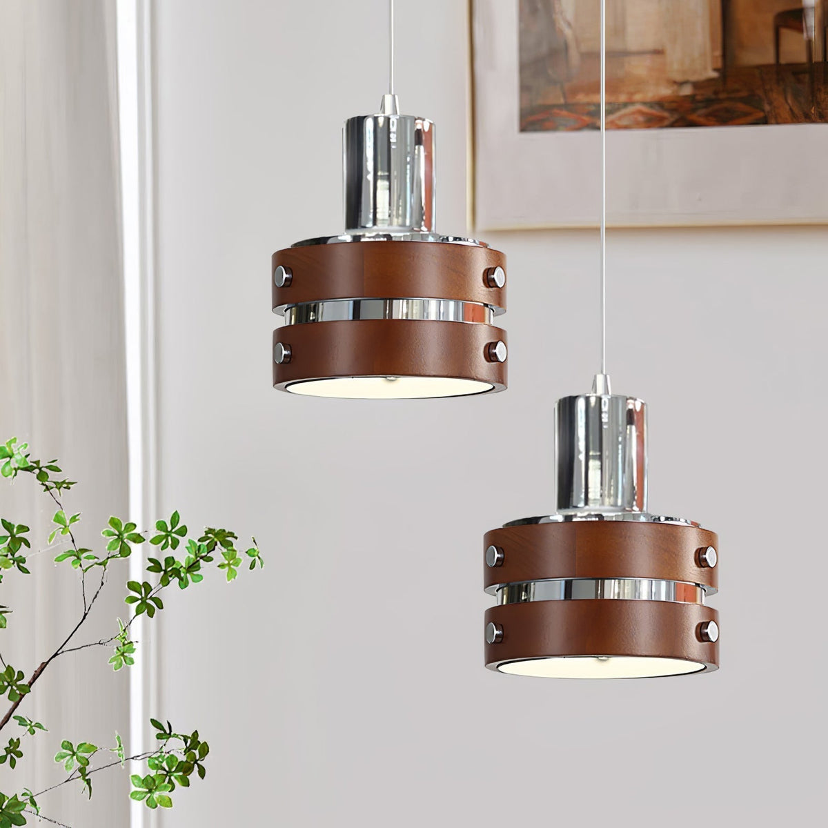 Suspension Volière en noyer et métal – vue 4