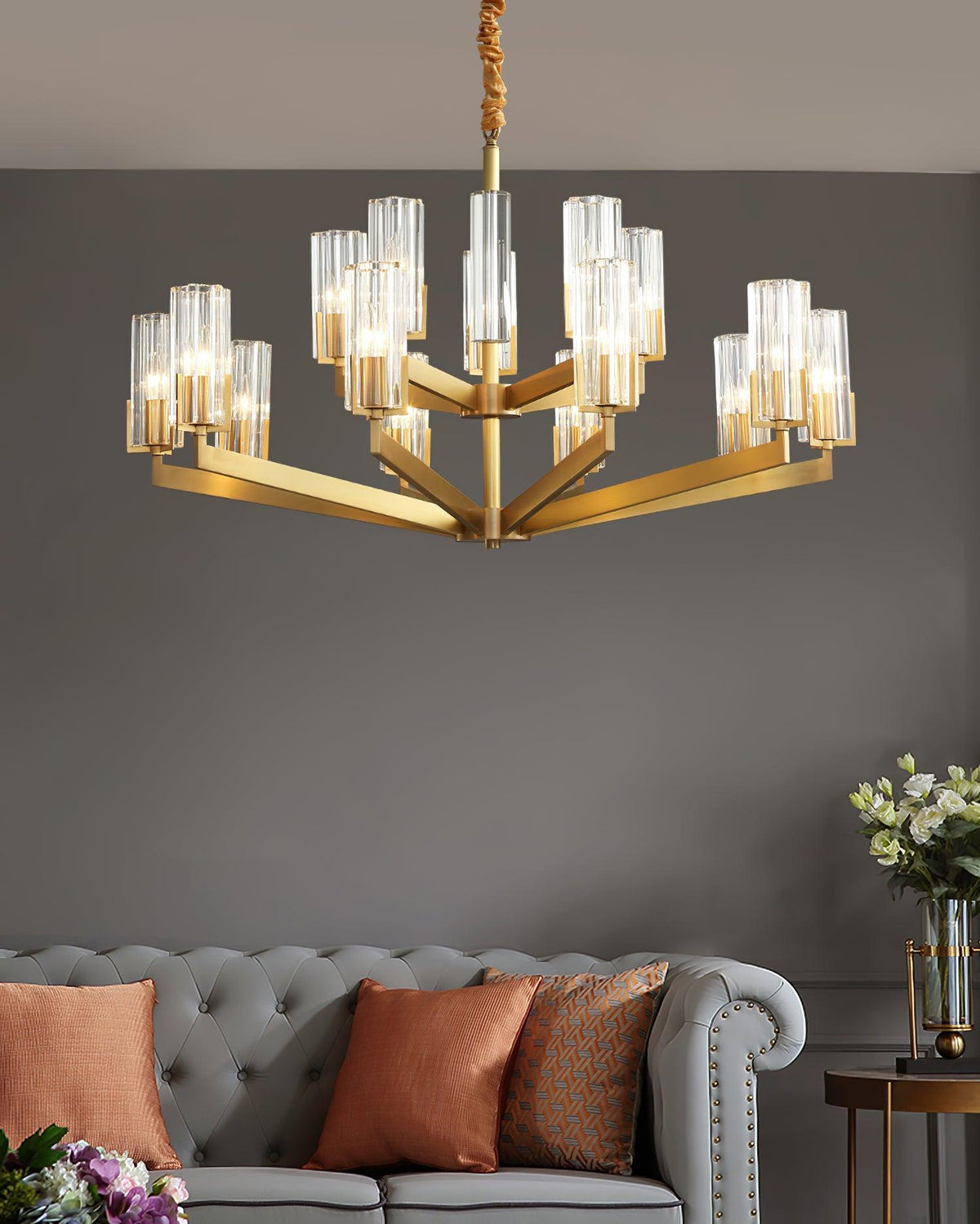 Lustre Source en verre et laiton – vue 5