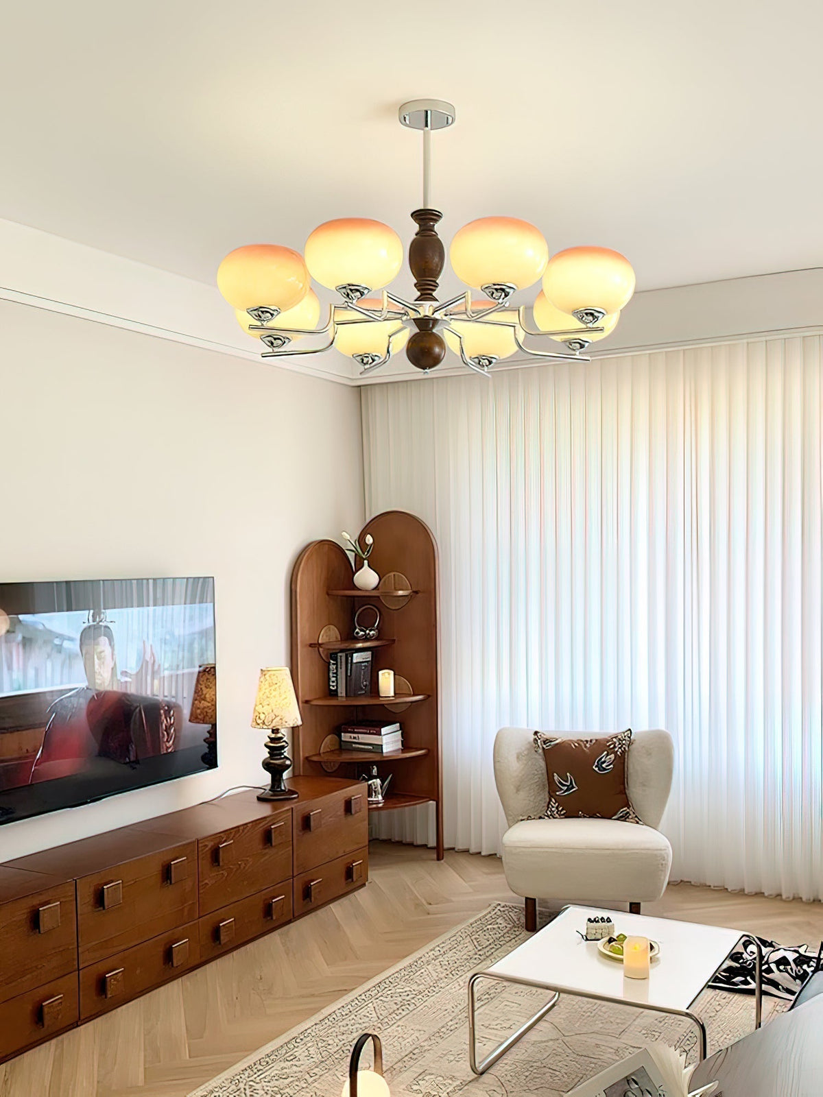 Lustre Galaxie en verre et bois – vue 26