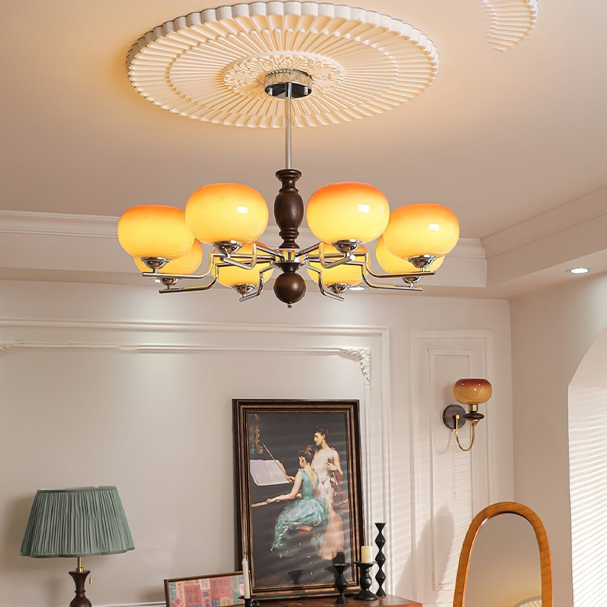 Lustre Galaxie en verre et bois – vue 13