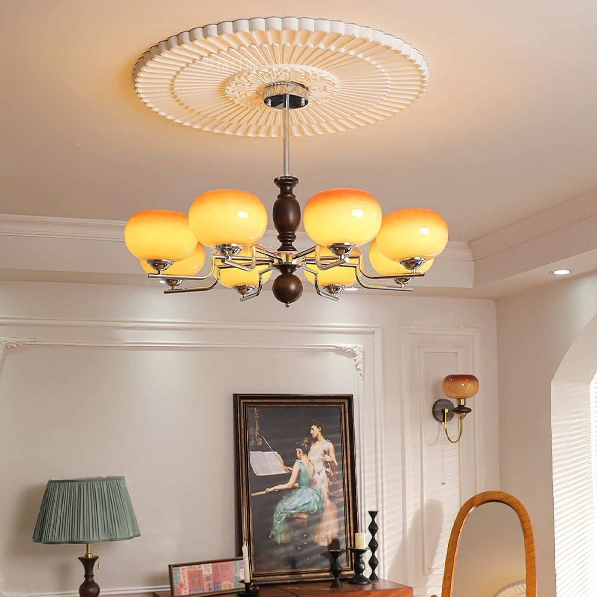 Lustre Galaxie en verre et bois – vue 15