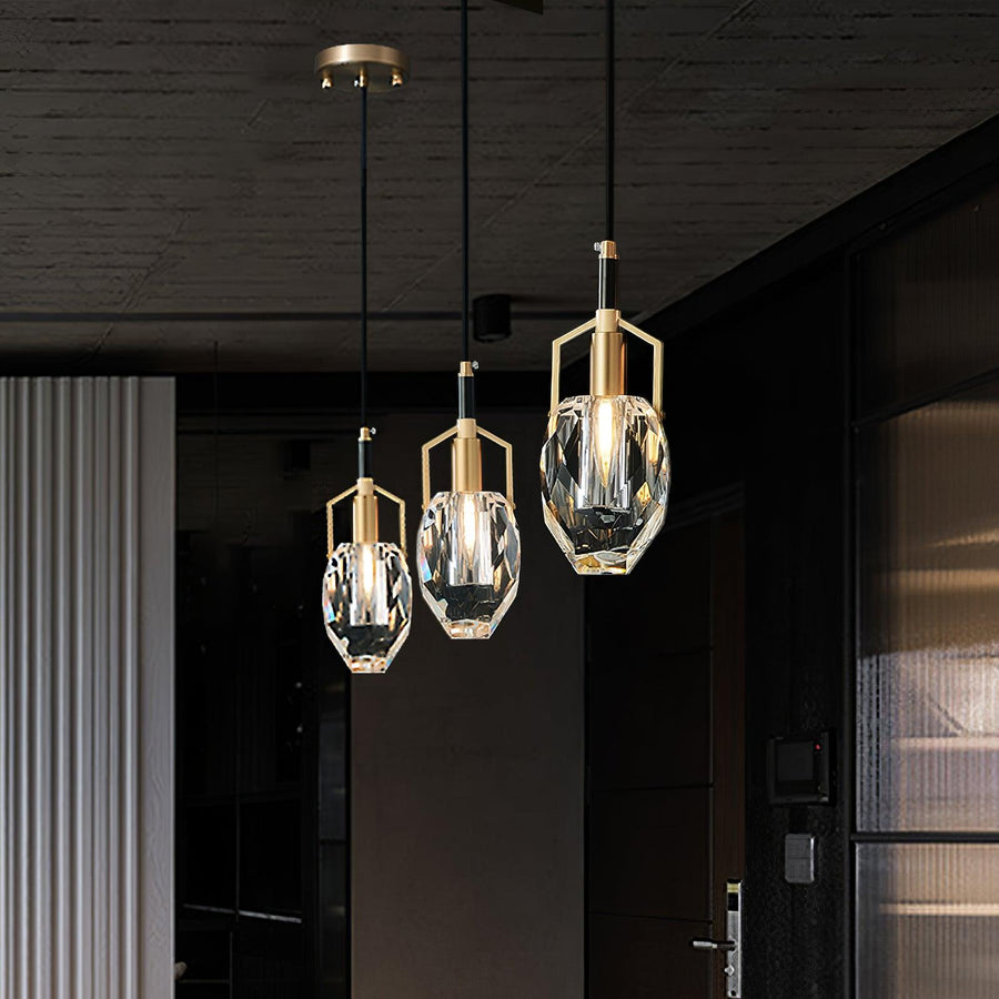 Suspension Léda en cristal et laiton – vue 2