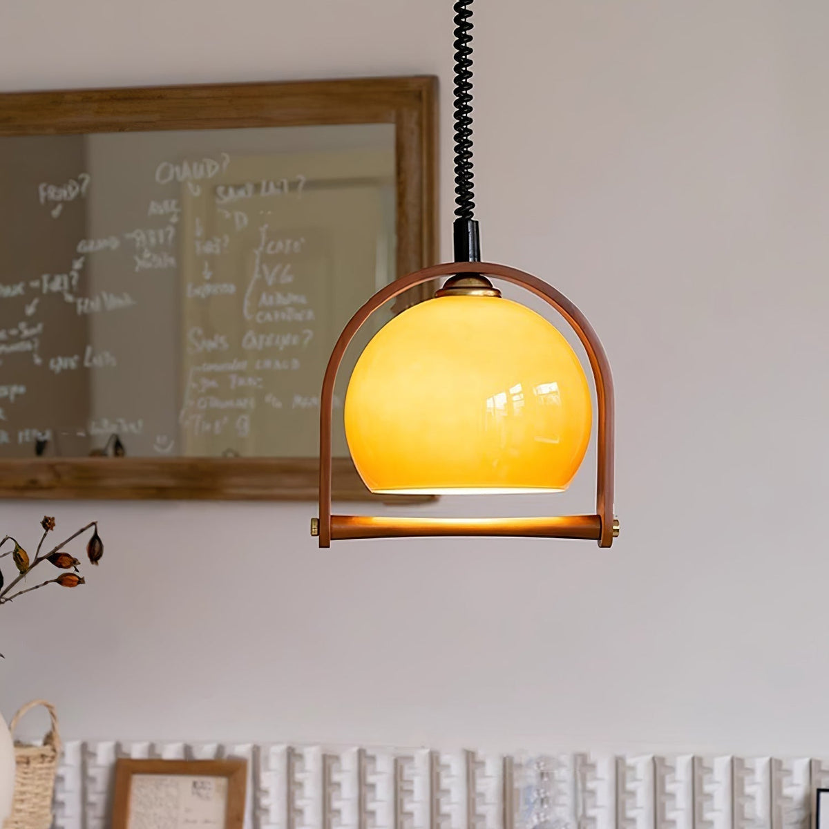 Suspension Orme en verre et bois – vue 3