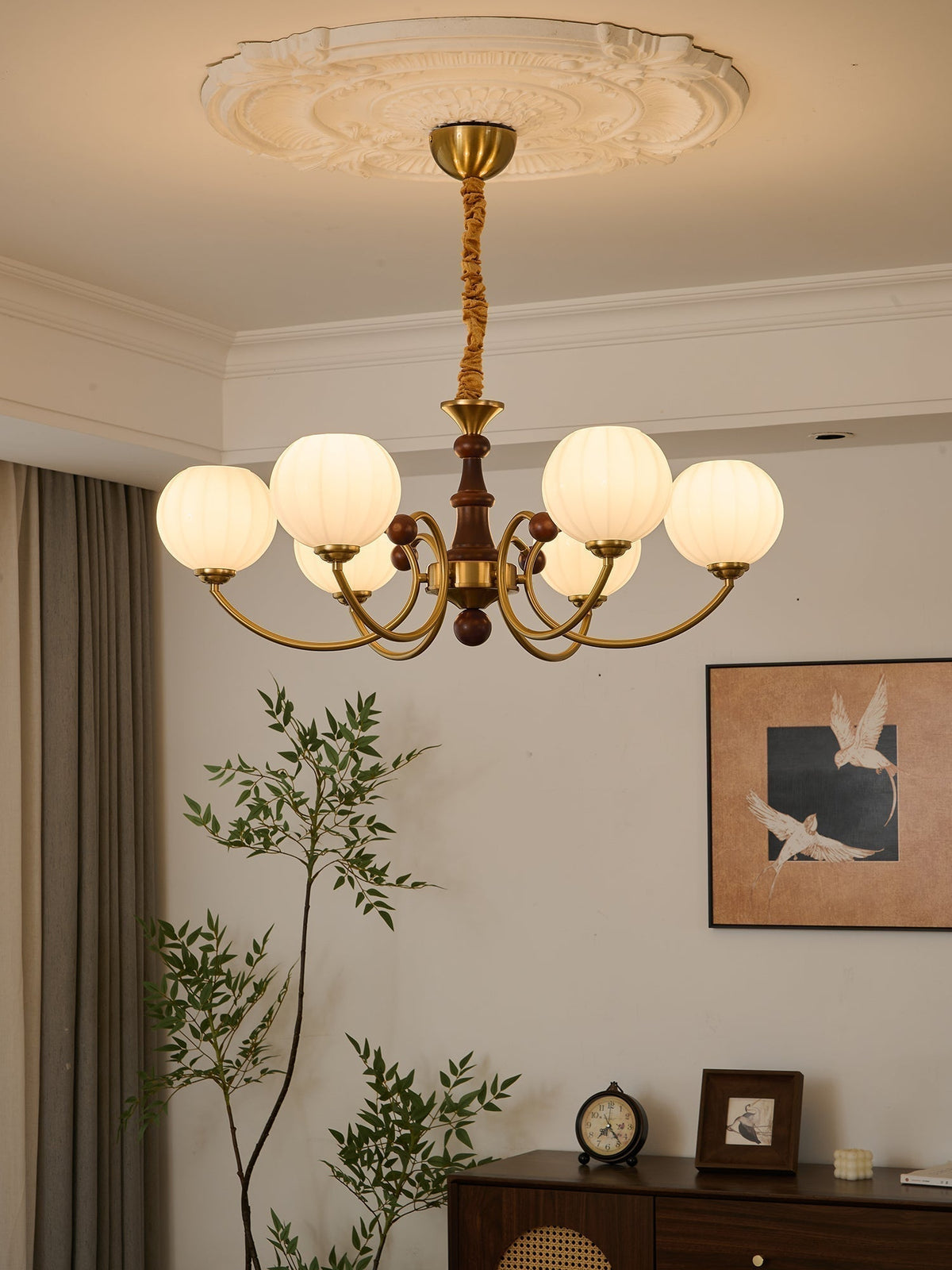 Lustre Malachite en bois et verre – vue 9
