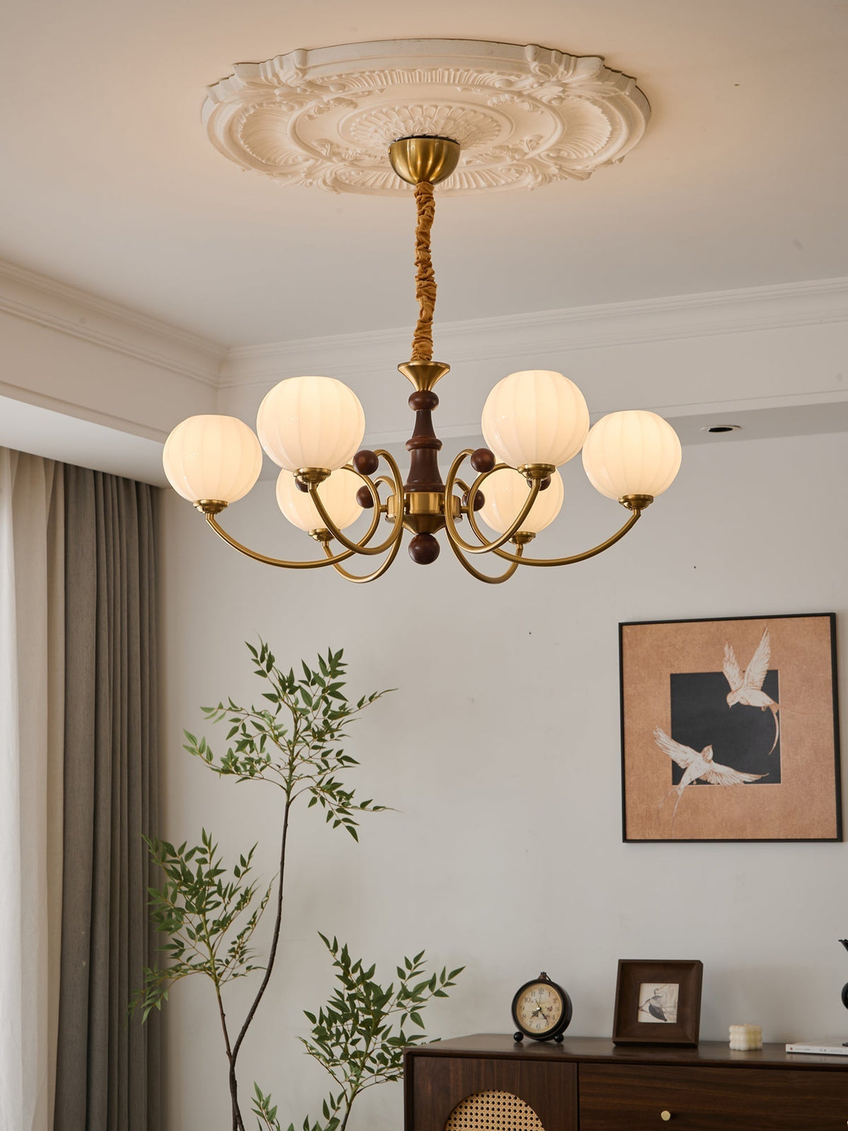 Lustre Malachite en bois et verre – vue 13