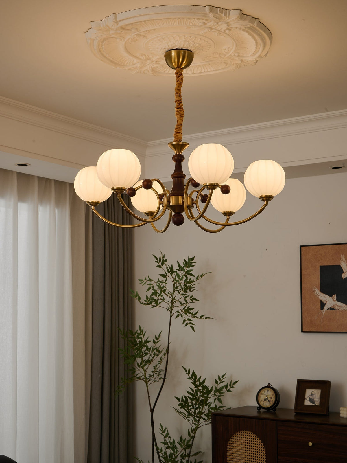 Lustre Malachite en bois et verre – vue 15