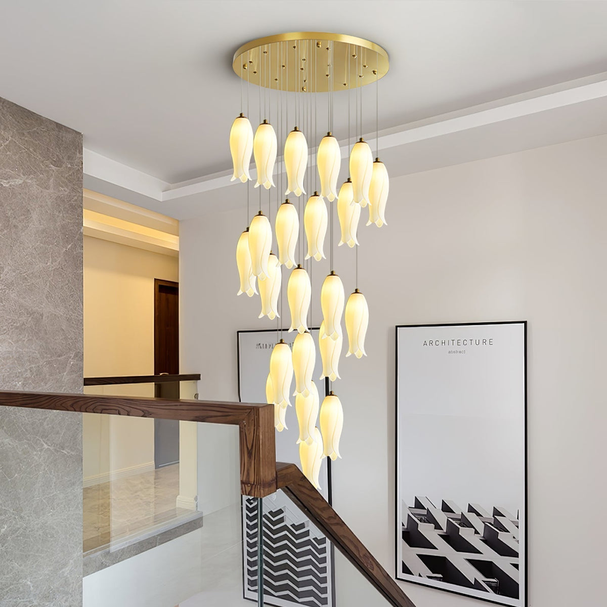 Lustre Gabrielle en albâtre et laiton – vue 28