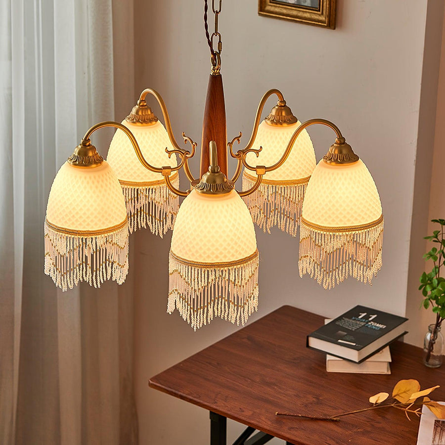 Lustre Dauphin en verre et bois – vue 4