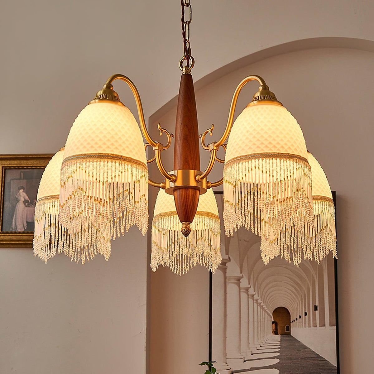 Lustre Dauphin en verre et bois – vue 29