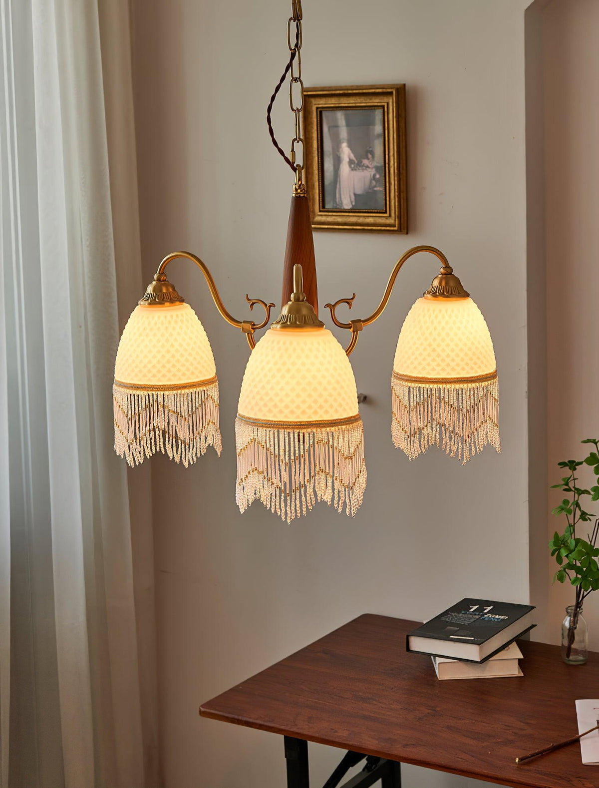 Lustre Dauphin en verre et bois – vue 31
