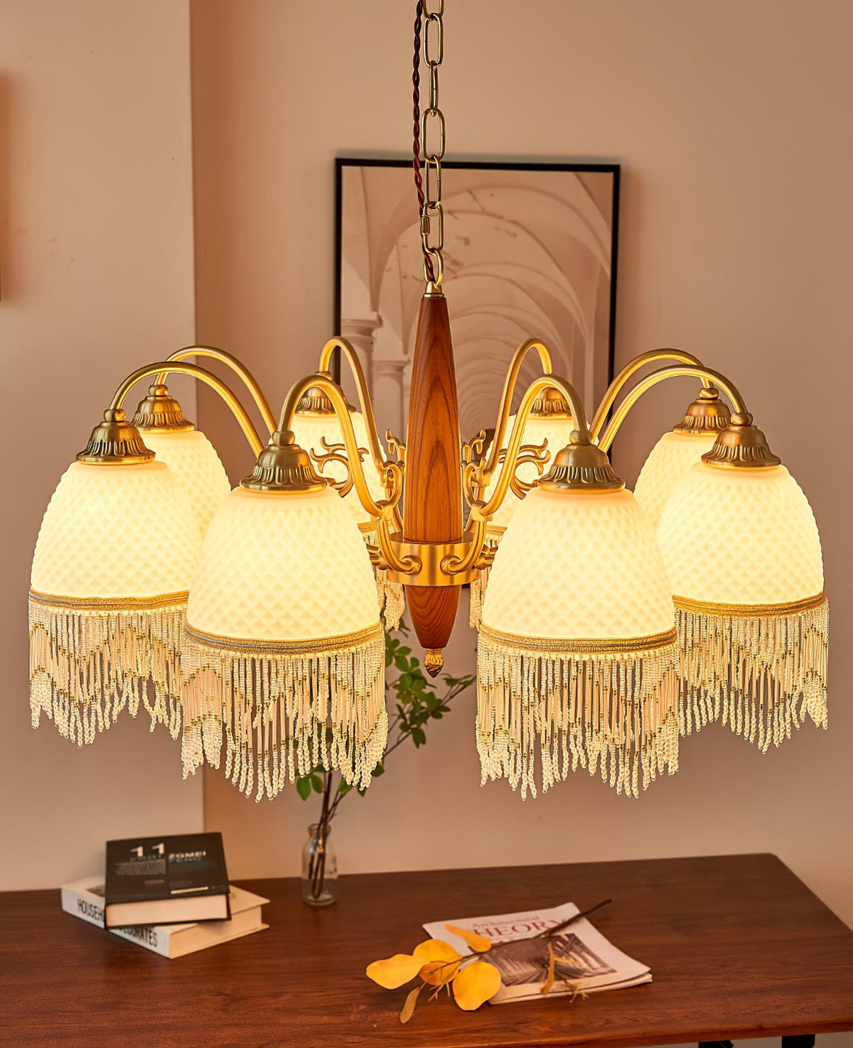 Lustre Dauphin en verre et bois – vue 33