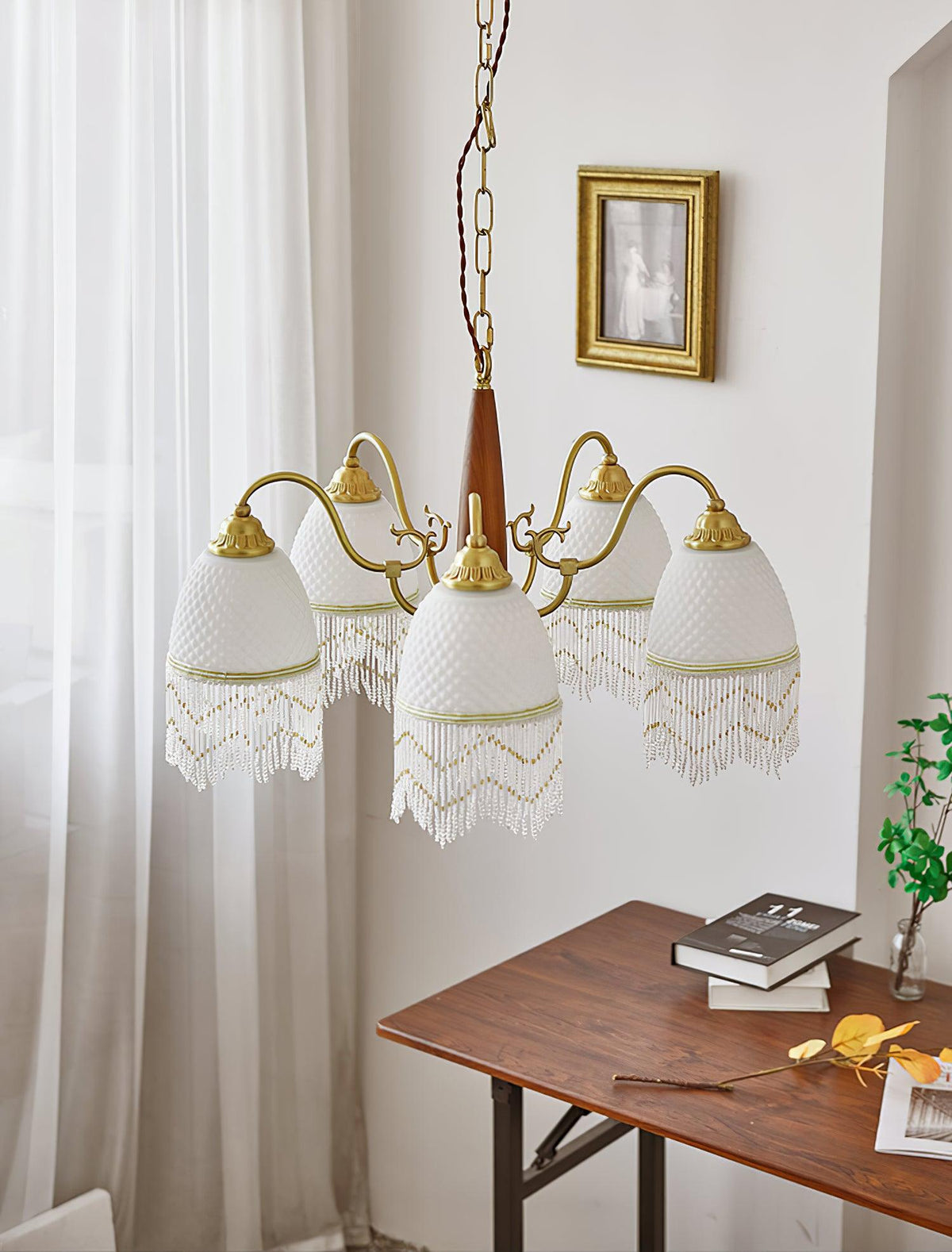 Lustre Dauphin en verre et bois – vue 34