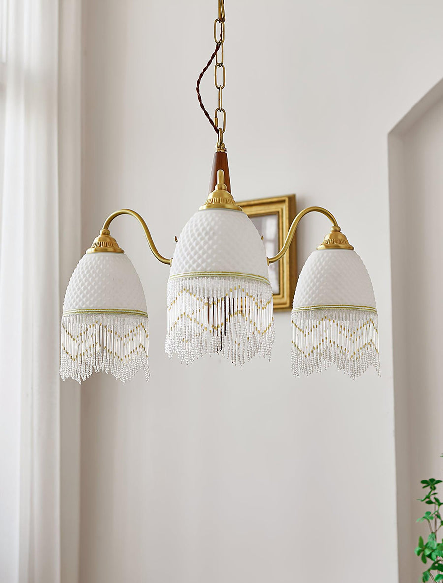 Lustre Dauphin en verre et bois – vue 2