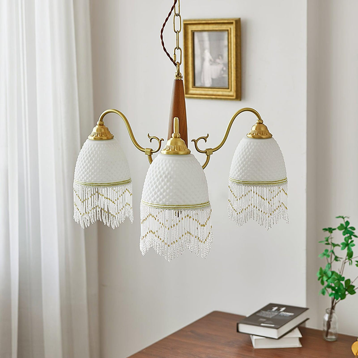 Lustre Dauphin en verre et bois – vue 16