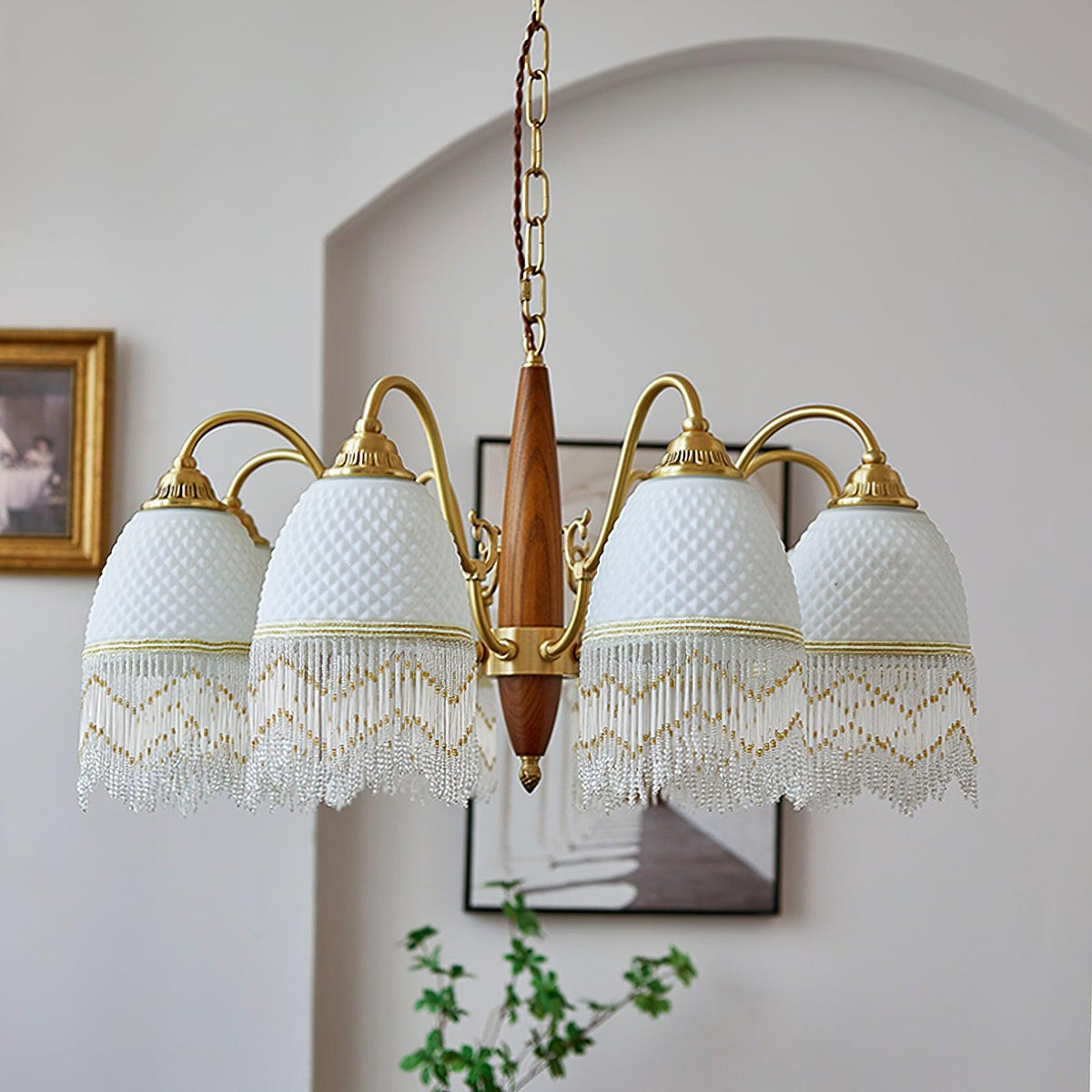 Lustre Dauphin en verre et bois – vue 25